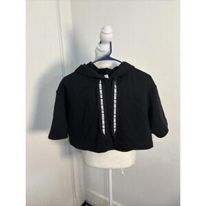 Alo Yoga Hoodie Womens Xsmall Black Short Sleeve Cropped Pullover Logo Drawcords
